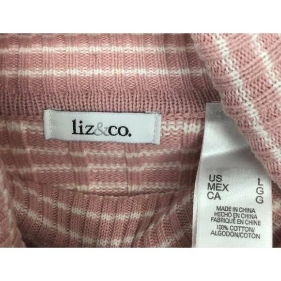 liz & co Sweater Size Large Pink Stripe Cable Knit Turtleneck Long Sleve New B13 - Picture 7 of 9